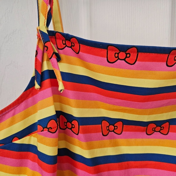 Modcloth Striped Hello Kitty Bow Print Dress Size Small Orange Yellow Pink Blue - Picture 2 of 5